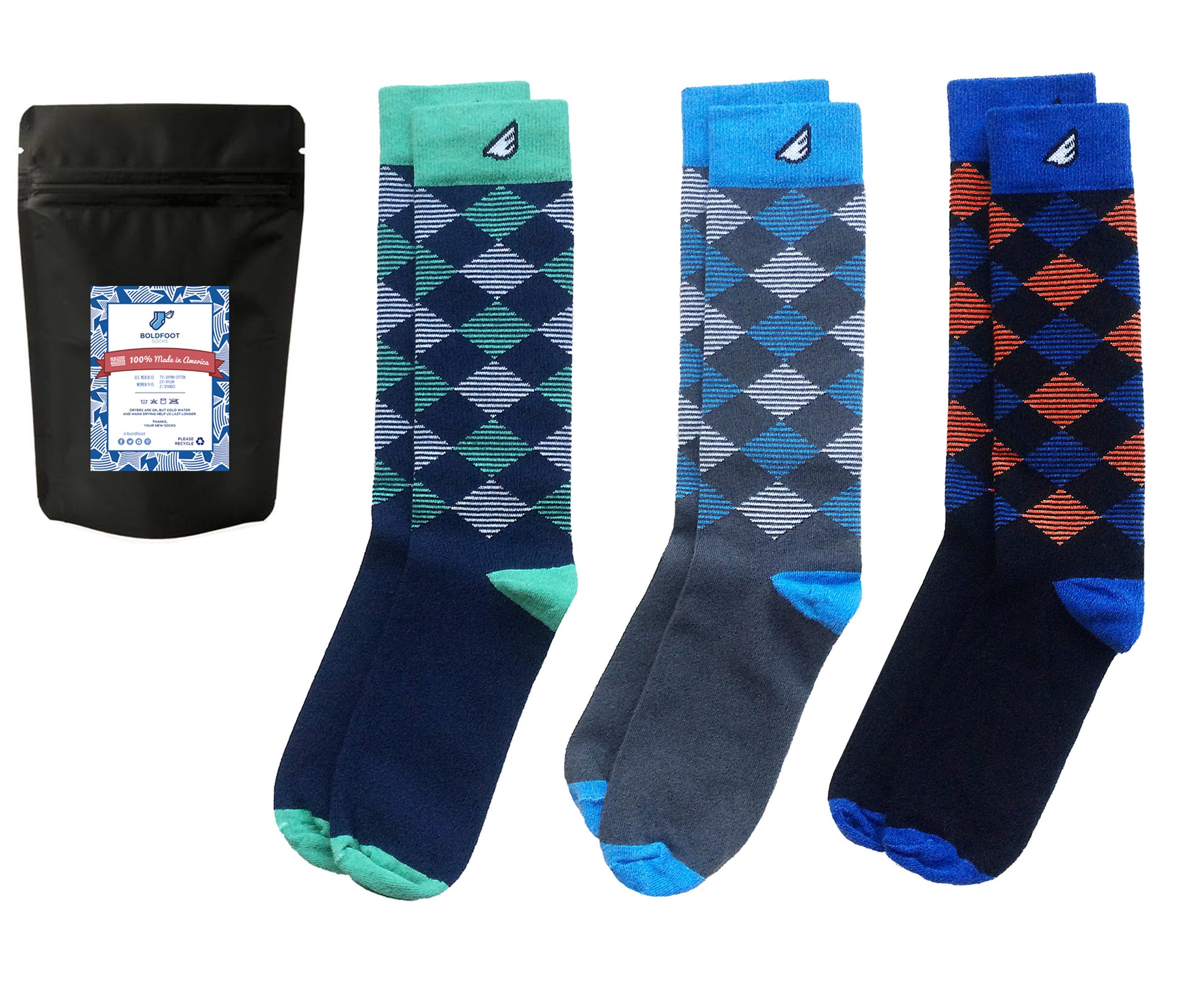 Argyle Gift 3-pack Variety Dress Casual Socks American-made