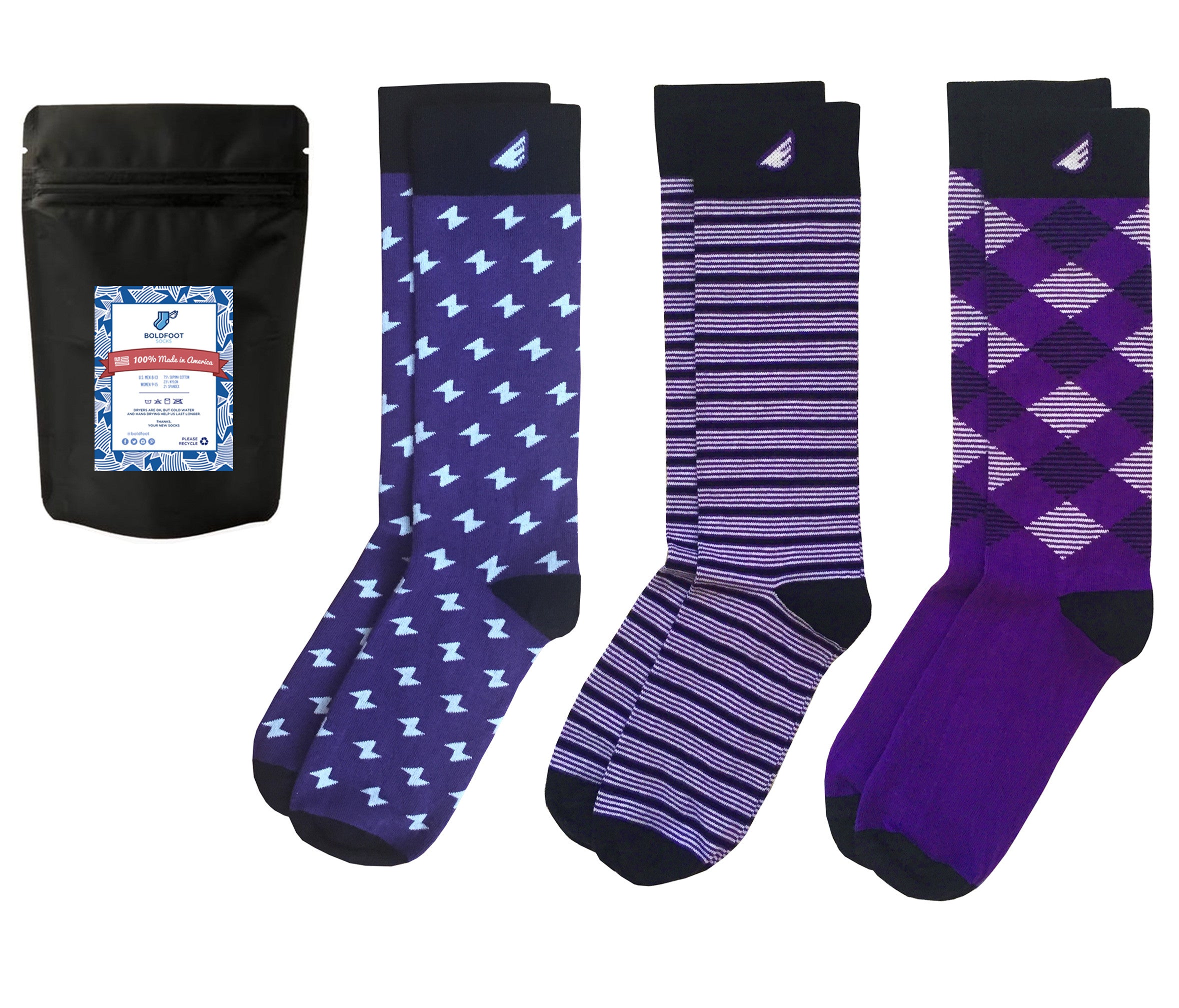 Mens Fun Pattern Purple Supima Cotton USA-made Dress Socks 3-pack MEDIUM: Men US Shoe 4-8, Women 5-9 Mens Fun Pattern Purple Supima Cotton USA-made Dress Socks 3-pack MEDIUM: Men US Shoe 4-8, Women 5-9