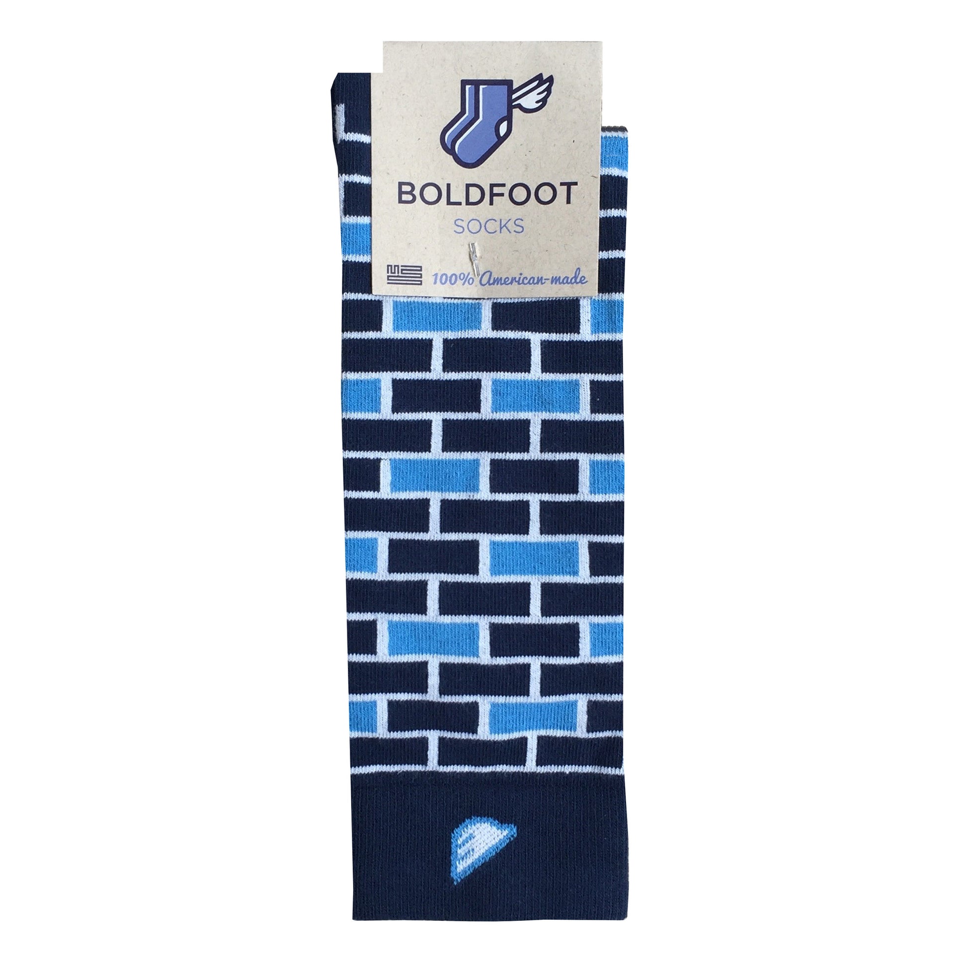 Brick Pattern Fun Unique Crazy Mens Dress Casual Socks Navy Sky Light Blue Made in America USA Packaging