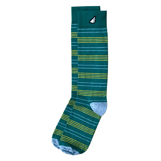 Daytripper - Green & Gold. American Made Dress / Casual Thin Stripe Socks