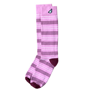Daytripper - Pink, Maroon & White. American Made Dress / Casual Thin Stripe Socks