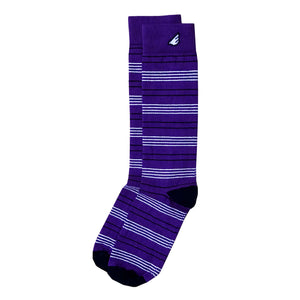 Daytripper - Purple, Black & White. American Made Dress / Casual Thin Stripe Socks