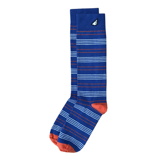 Daytripper - Royal, Orange & White. American Made Dress / Casual Thin Stripe Socks