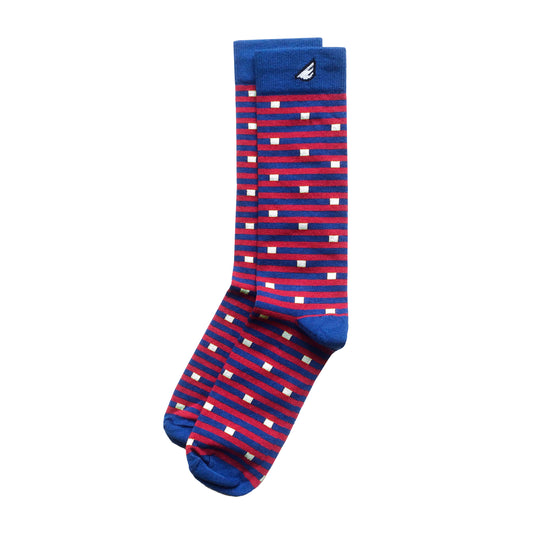 Quality USA Fun Unique Crazy Stripe Dress Casual Socks Royal Blue Red White Made in America