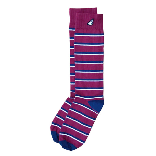 Gambler - Maroon, Navy & White. American Made Dress / Casual Stripe Socks