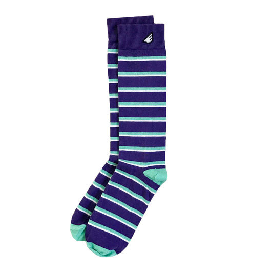 Gambler - Purple, Light Green & White. American Made Dress / Casual Stripe Socks