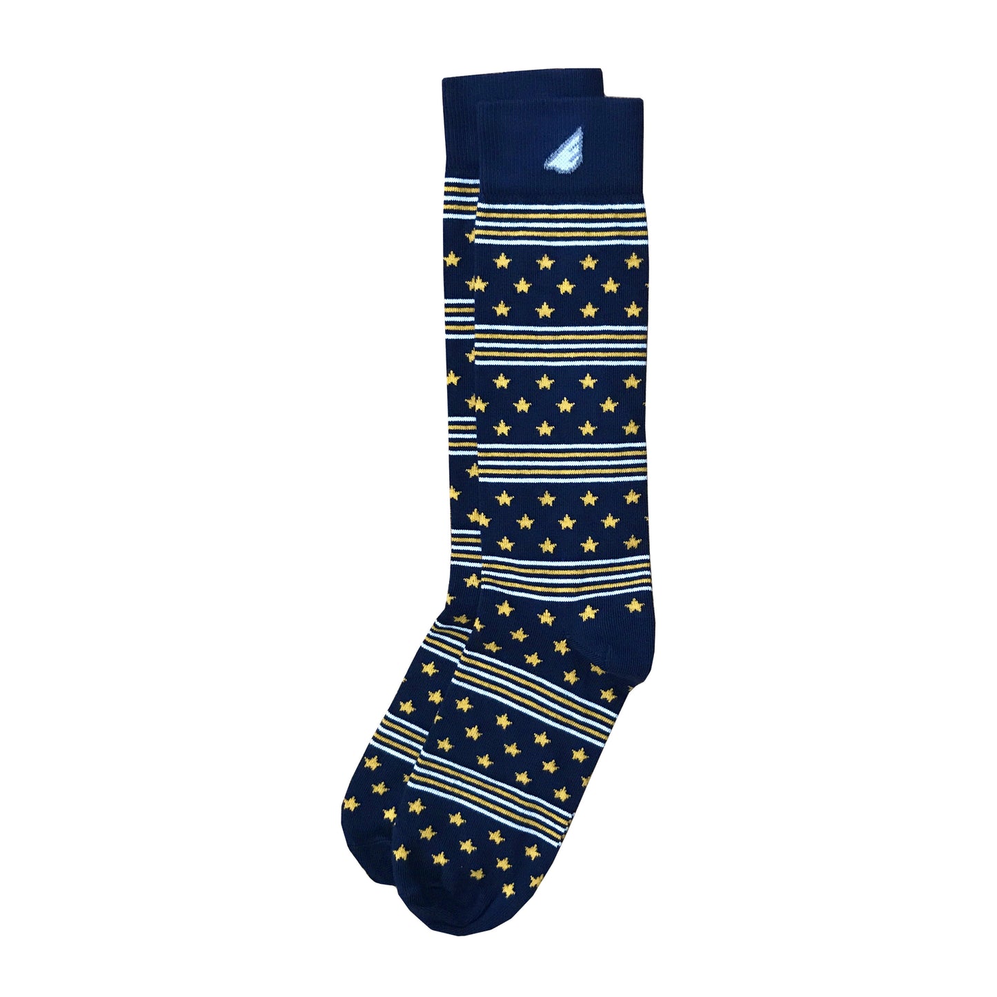 Fun Patriotic Naval Academy Navy Gold White American Flag Stars & Stripes Made in USA Dress Casual Socks Gift Stocking Stuffer for Men & Women