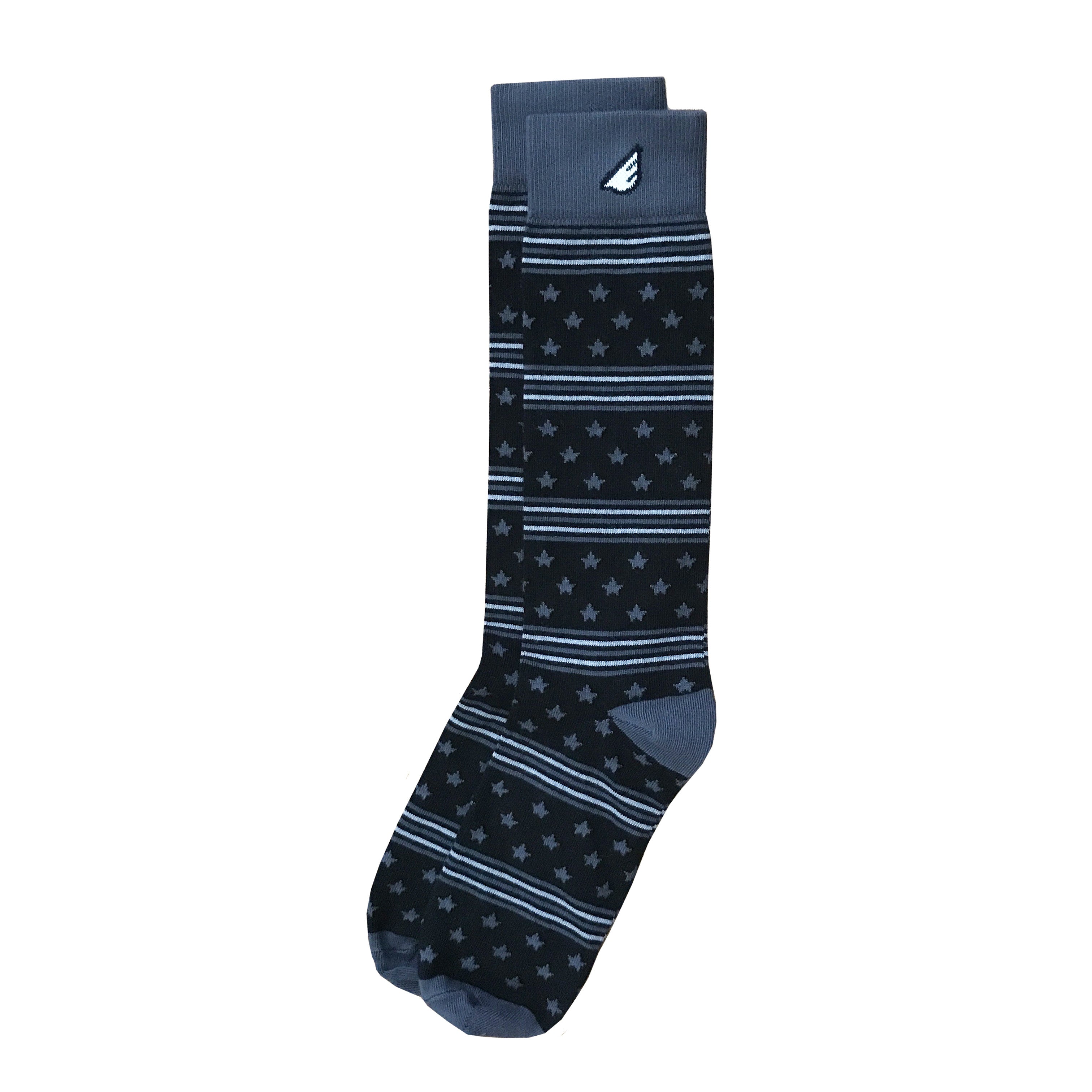 Hero Black, Grey & White Stars & Stripes Patriotic Cotton Dress Socks LARGE: Men US Shoe 8-13, Women 9-15 Hero Black, Grey & White Stars & Stripes Patriotic Cotton Dress Socks LARGE: Men US Shoe 8-13, Women 9-15