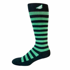 Jailbird - Black & Light Green. American Made Stripe 15-20mmHg OTC Compression Socks