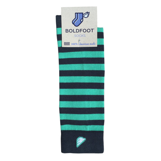 Quality Fun Unique Crazy Stripe Dress Casual Socks Dark Grey Light Green Made in America USA Packaging