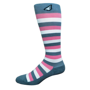 Jailbird - Light Grey, Pink & White American Made Stripe 15-20mmHg OTC Compression Socks