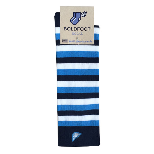 Villanova Quality Fun Unique Crazy UNC Tar Heels Stripe Dress Casual Socks Navy Sky Blue White Made in America USA Packaging