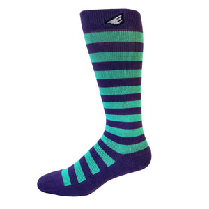 Jailbird - Purple & Light Green. American Made Stripe 15-20mmHg OTC Compression Socks