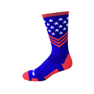 Fun Patriotic Red White Royal Blue American Flag Stars & Stripes Made in USA Athletic Socks Gift for Men & Women (Coast Guard colors)