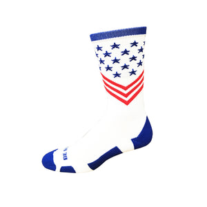 Fun Patriotic White Red Royal Blue American Flag Stars & Stripes Made in USA Athletic Running Work-out Socks Gift for Men & Women