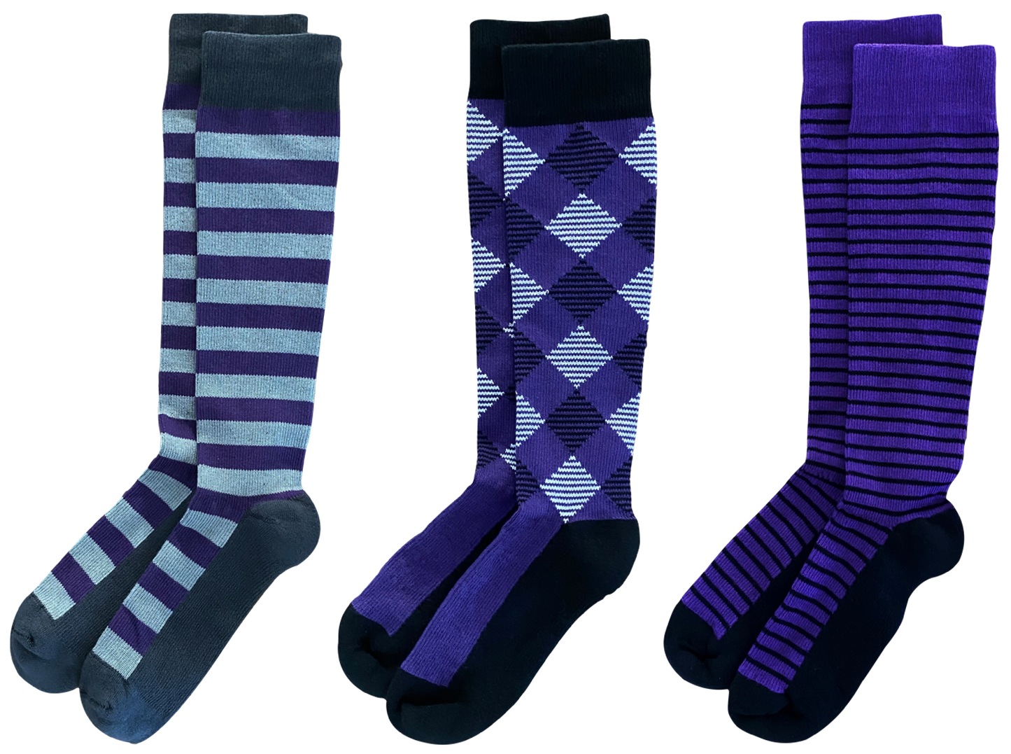 Purple 3-pack of American Made 15-20mmHg OTC Compression Socks
