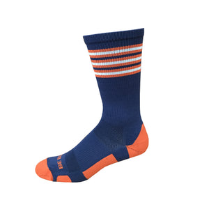Rookie - Navy & Orange. American Made Unique Athletic Socks