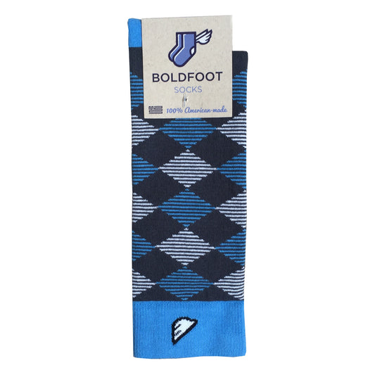 UNC Carolina Tar Heels Argyle Quality Fun Unique Crazy Dress Casual Socks Dark Grey Sky Blue White Made in America USA