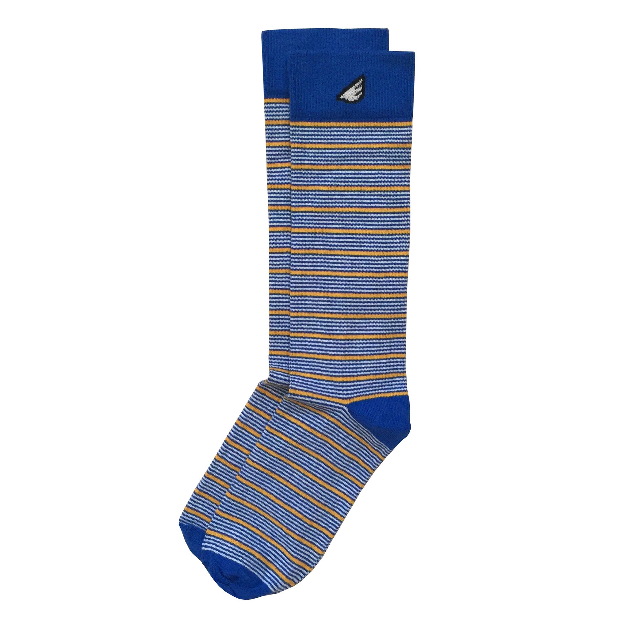 Sidekick - Royal Blue, Gold & White. American Made Dress / Casual Stripe Socks - MEDIUM: Men US Shoe 4-8, Women 5-9 Sidekick - Royal Blue, Gold & White. American Made Dress / Casual Stripe Socks - MEDIUM: Men US Shoe 4-8, Women 5-9
