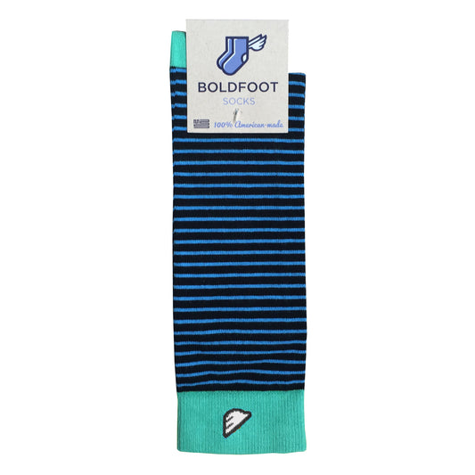 Men's Fun Unique Crazy Stripe Dress Casual Socks Black Sky Blue Green Made in America USA Packaging