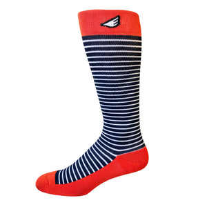 Underdog - Navy, White & Orange. American Made Stripe 15-20mmHg OTC Compression Socks