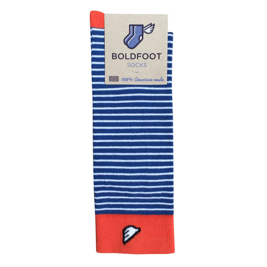 Florida Gators UVA Men's Fun Unique Crazy Stripe Dress Casual Socks Royal Blue Orange White Made in America USA Packaging