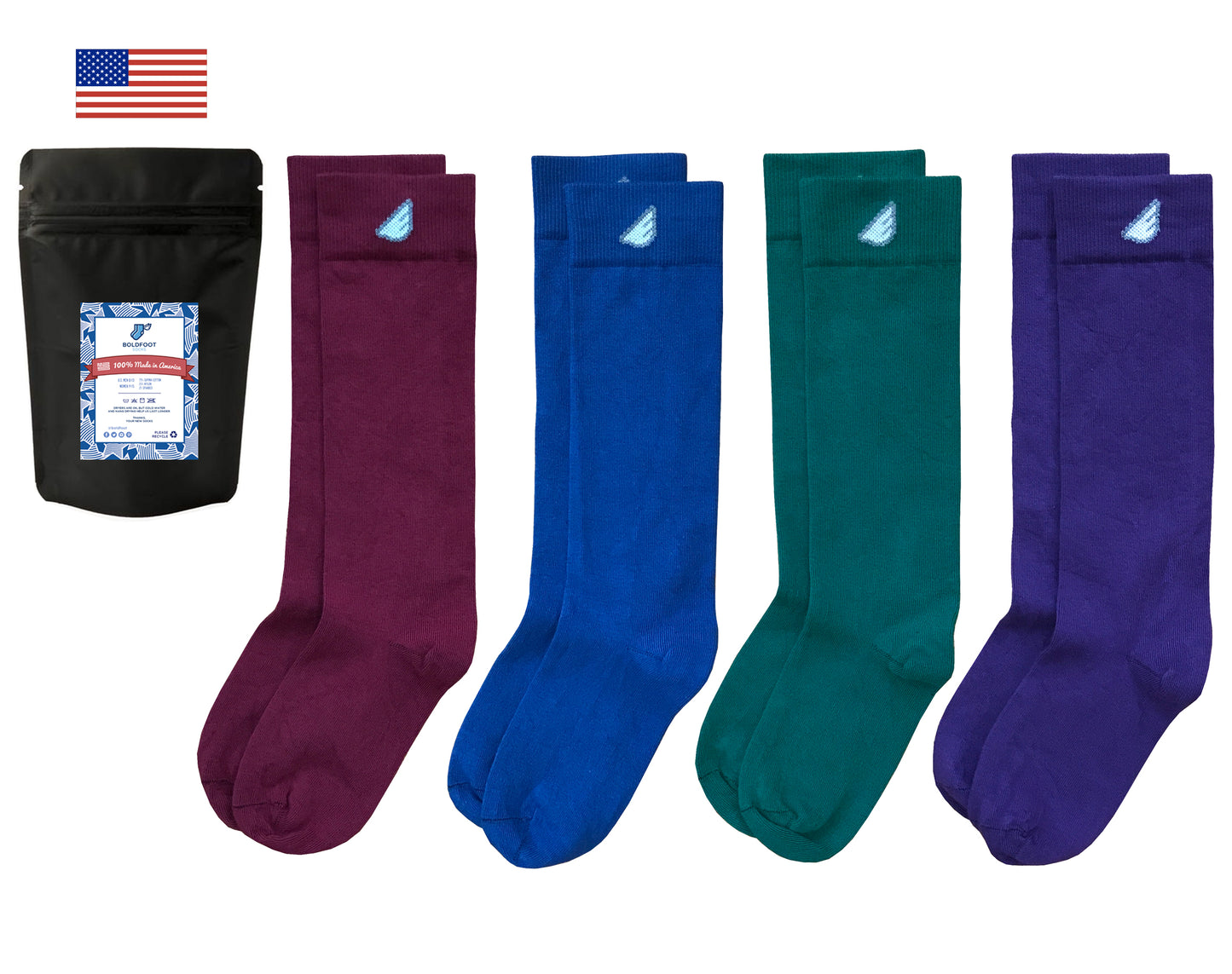 Colorful Variety 4-Pack - Premium Solids. American Made Dress Socks