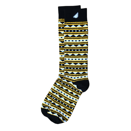 Warrior - Black & Gold. American Made Dress / Casual Fun Pattern Socks