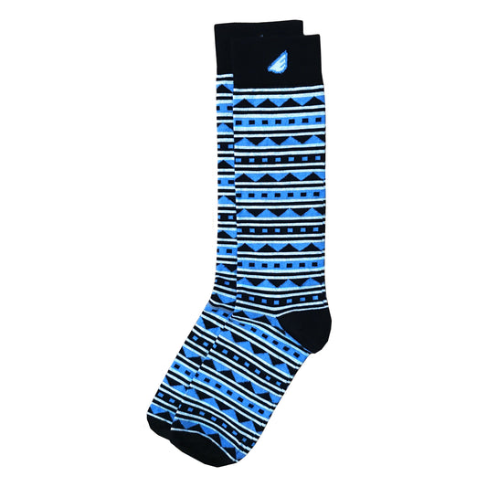 Warrior - Black & Sky Blue. American Made Dress / Casual Fun Pattern Socks