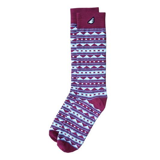 Warrior - Maroon & White. American Made Dress / Casual Fun Pattern Socks