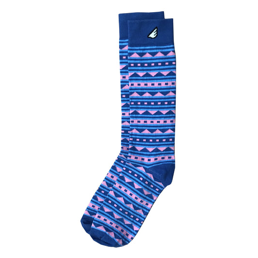 Warrior - Royal & Pink. American Made Dress / Casual Fun Pattern Socks