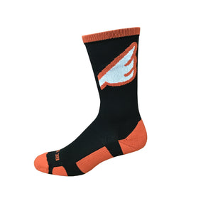 Wingman - Black & Orange. American Made Unique Athletic Socks