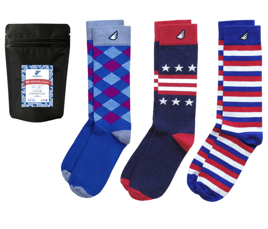 Patriotic USA Red White & Blue American Mens Dress Socks 3-Pack