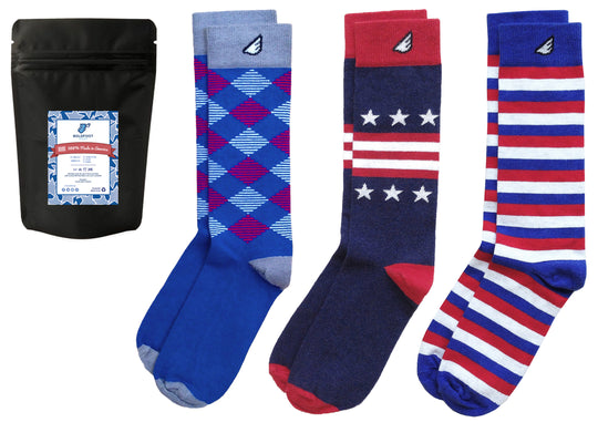 Patriotic USA Red White & Blue American Mens Dress Socks 3-Pack