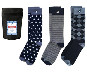 Formal Black & White Fun Patterned Mens Dress Socks Gift Pack Bundle 3-pack