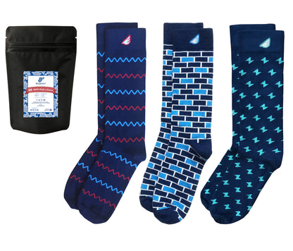 Navy Patterned Socks Gift 3-Pack. American Made Gift Bundle