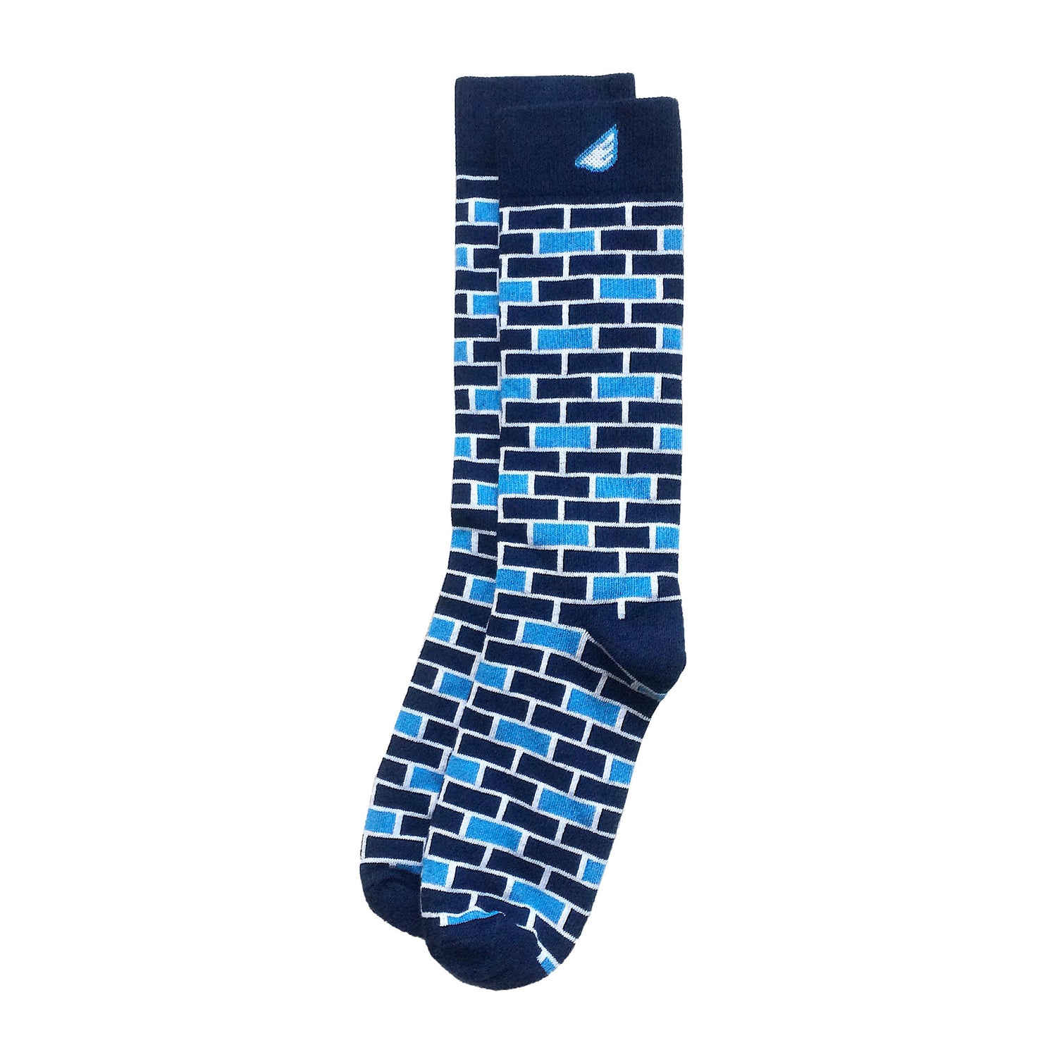Brick Pattern Fun Unique Crazy Mens Dress Casual Socks Navy Sky Light Blue Made in America USA
