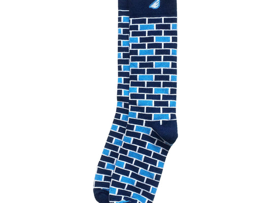 Brick Pattern Fun Unique Crazy Mens Dress Casual Socks Navy Sky Light Blue Made in America USA