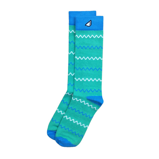 Chevron Pattern High Quality Fun Unique Crazy Dress Casual Socks Light Green White Sky Blue Made in America USA