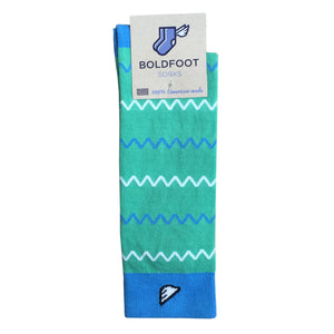 Chevron Pattern High Quality Fun Unique Crazy Dress Casual Socks Light Green White Sky Blue Made in America USA Packaging