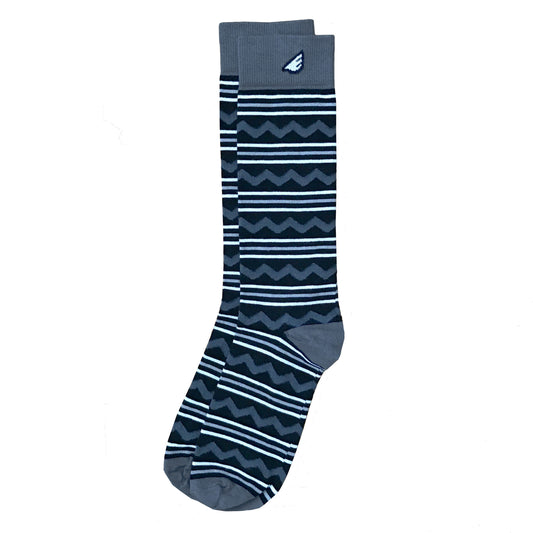 Cliffhanger - Black, Grey & White. American Made Dress / Casual Chevron & Stripes Socks
