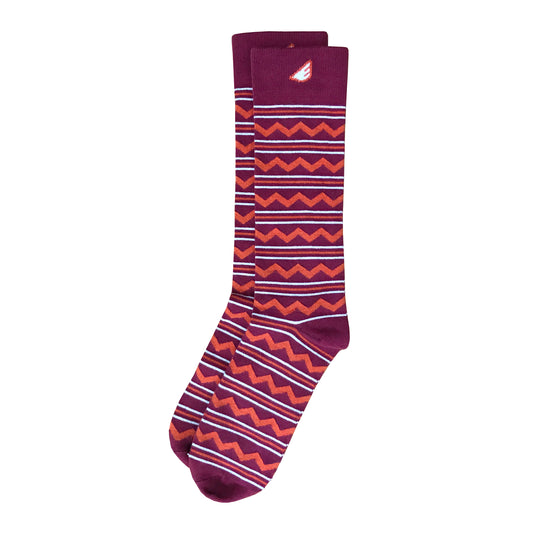 Cliffhanger - Maroon, Orange & White. American Made Dress / Casual Chevron & Stripes Socks