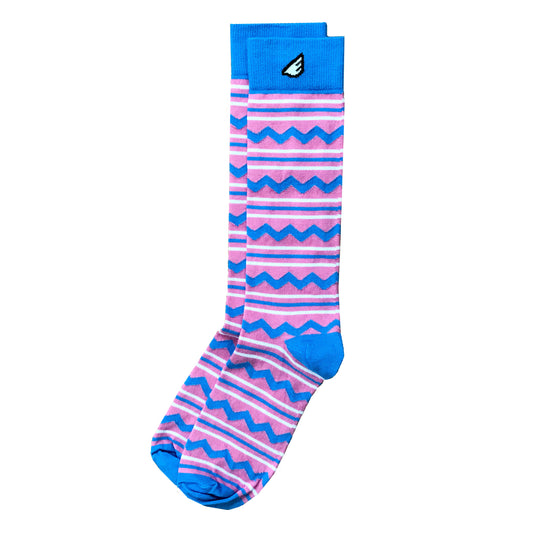 Cliffhanger - Pink & Sky Blue. American Made Dress / Casual Chevron & Stripes Socks