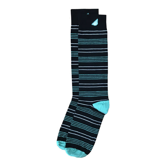 Daytripper - Black, Light Green & White. American Made Dress / Casual Thin Stripe Socks