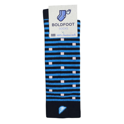 Carolina Panthers Quality Fun Unique Crazy Stripe Dress Casual Socks Black Sky Blue White Made in America USA Packaging