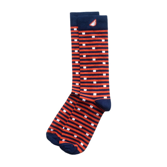 Denver Broncos UVA Virginia Cavaliers Auburn Tigers Chicago Bears Quality Fun Unique Crazy Stripe Dress Casual Socks Navy Orange Made in America USA