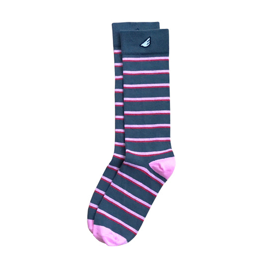 Gambler - Dark Grey, Pink & Red. American Made Dress / Casual Stripe Socks