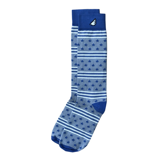 Fun Patriotic Air Force Royal Blue Grey White American Flag Stars & Stripes Made in USA Dress Casual Socks Gift Stocking Stuffer for Men & Women