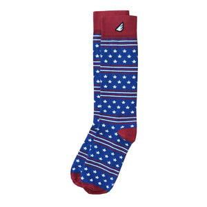 Fun Patriotic Royal Blue Red White American Flag Stars & Stripes Made in USA Dress Casual Socks Gift Stocking Stuffer for Men & Women (Coast Guard colors)