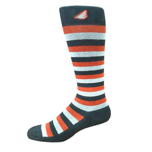 Jailbird - Dark Grey, Orange & Light Grey. American Made Stripe 15-20mmHg OTC Compression Socks